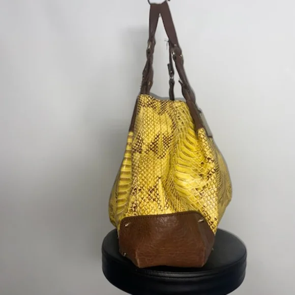 Jessica Simpson brown yellow Faux snake skin blended bag EUC - Picture 3 of 11